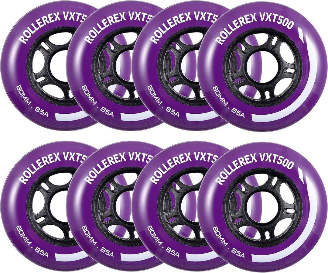 Rollerex VXT500 85A Inline Skate Wheels 8-Pack 72-80mm - 6 Colors