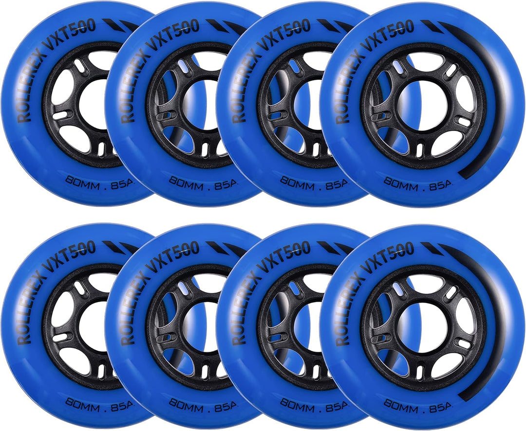 Rollerex VXT500 85A Inline Skate Wheels 8-Pack 72-80mm - 6 Colors