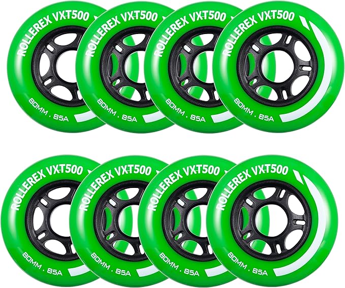Rollerex VXT500 85A Inline Skate Wheels 8-Pack 72-80mm - 6 Colors