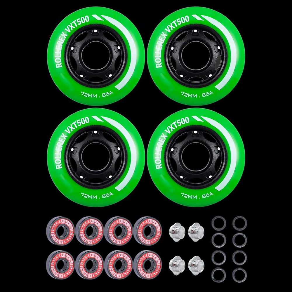 Rollerex VXT500 Inline Skate Wheels 4-Pack 80mm 85A - Optional Bearings