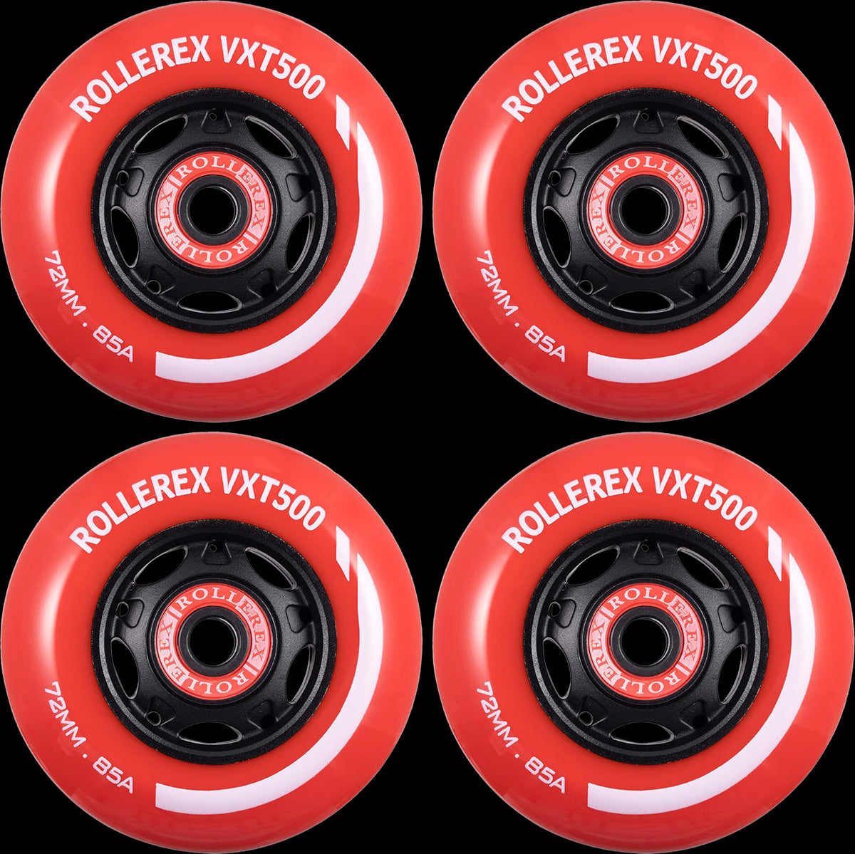 Rollerex VXT500 Inline Skate Wheels 4-Pack 80mm 85A - Optional Bearing