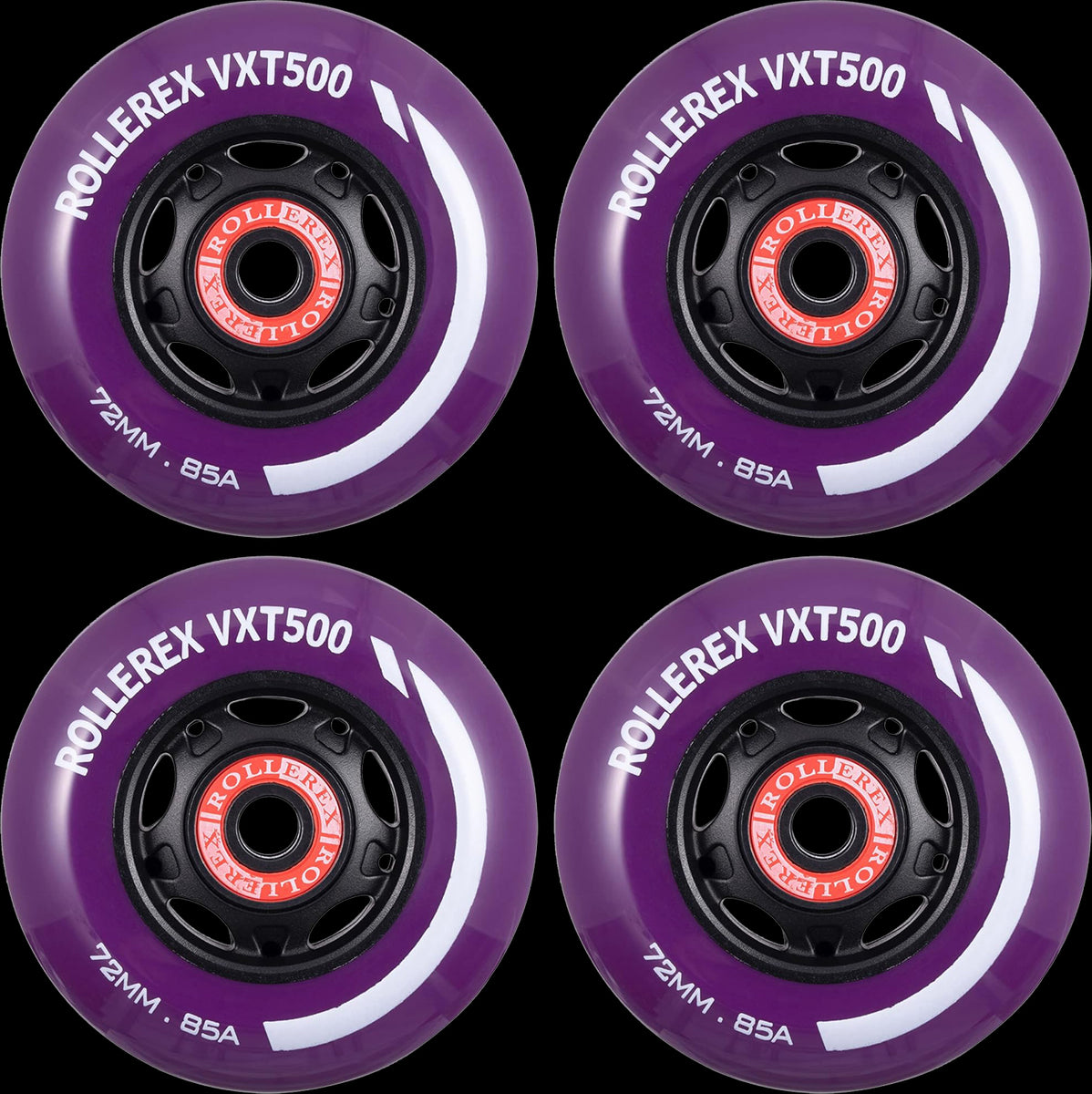 Rollerex VXT500 Inline Skate Wheels 4-Pack 80mm 85A - Optional Bearing