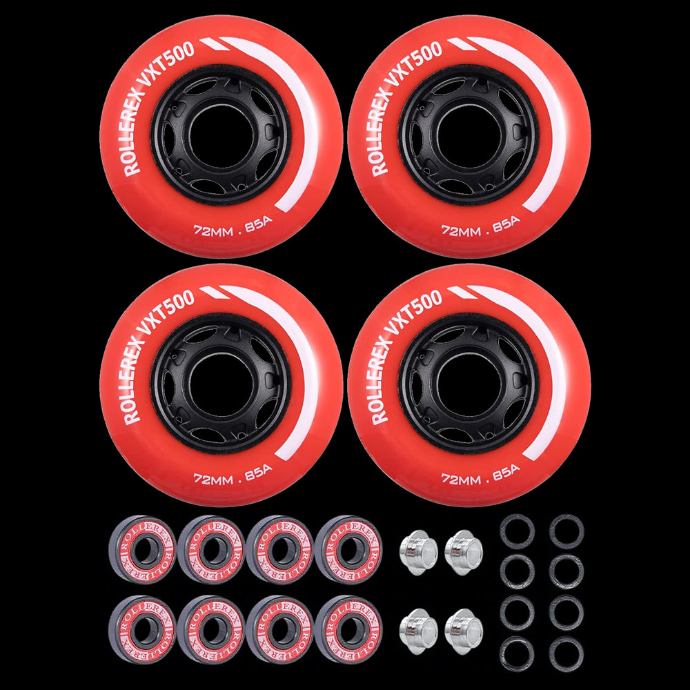 Rollerex VXT500 Inline Skate Wheels 4-Pack 80mm 85A - Optional Bearings