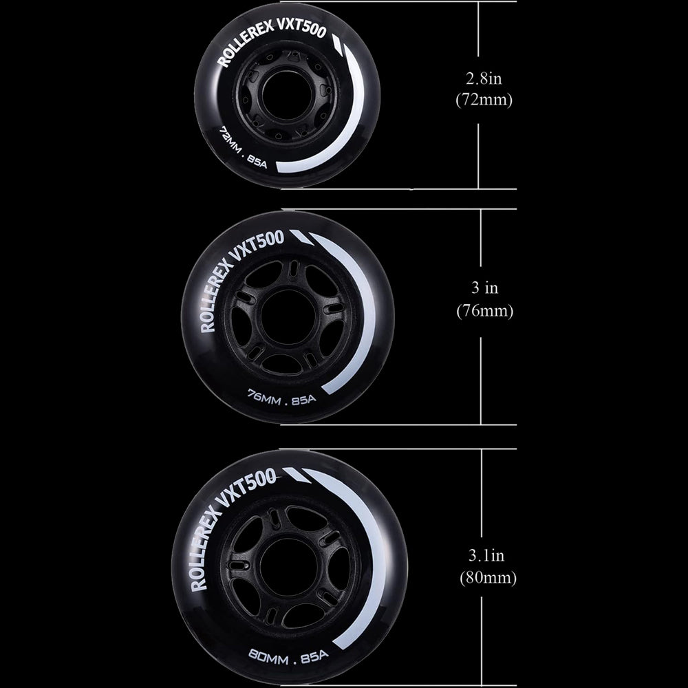 Rollerex VXT500 Inline Skate Wheels 4-Pack 80mm 85A - Optional Bearings