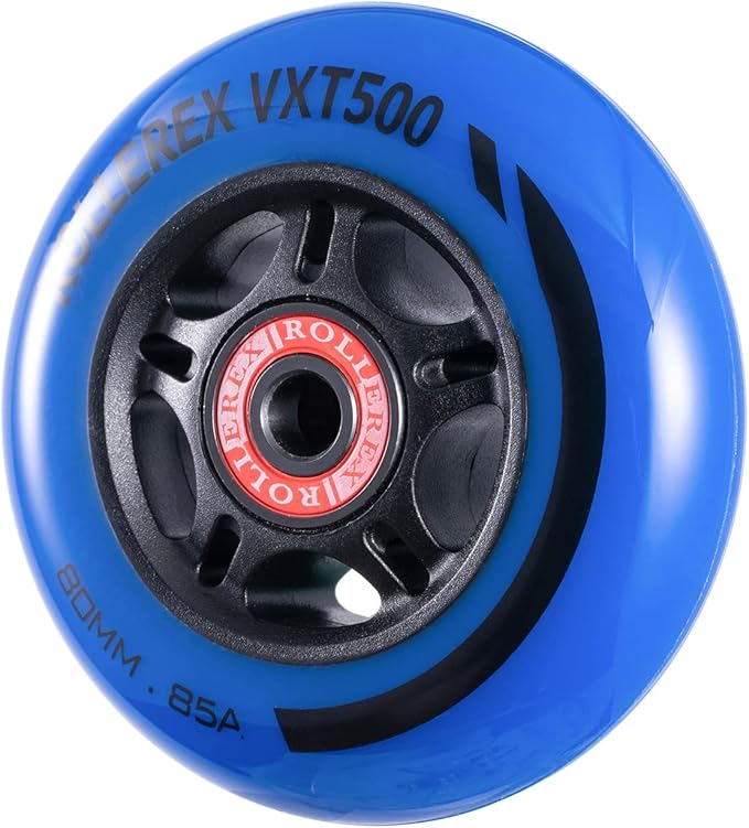 Rollerex VXT500 85A Inline Skate Wheels 8-Pack w/Bearings 72-80mm - 6 Colors
