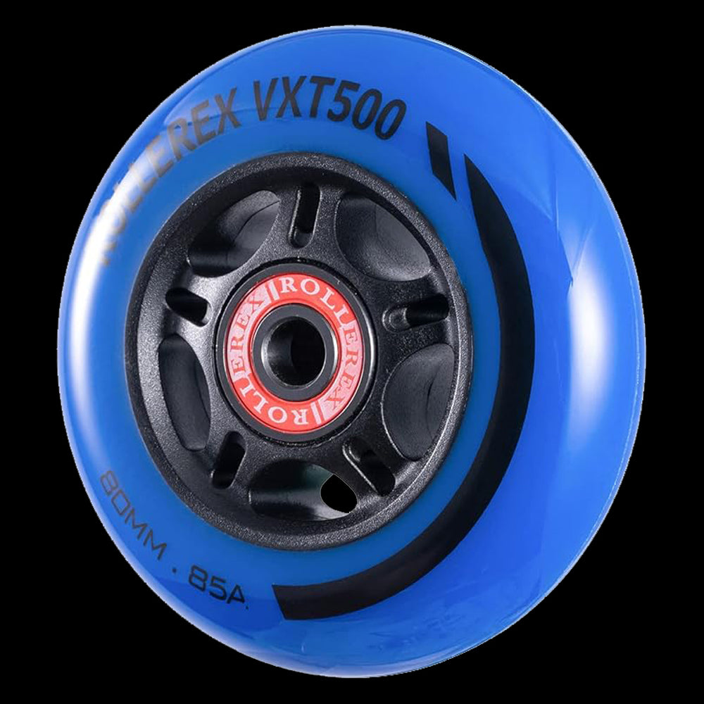 Rollerex VXT500 85A Inline Skate Wheels 8-Pack w/Bearings 72-80mm - 6 Colors