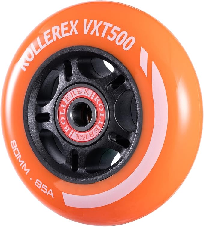 Rollerex VXT500 85A Inline Skate Wheels 8-Pack w/Bearings 72-80mm - 6 Colors