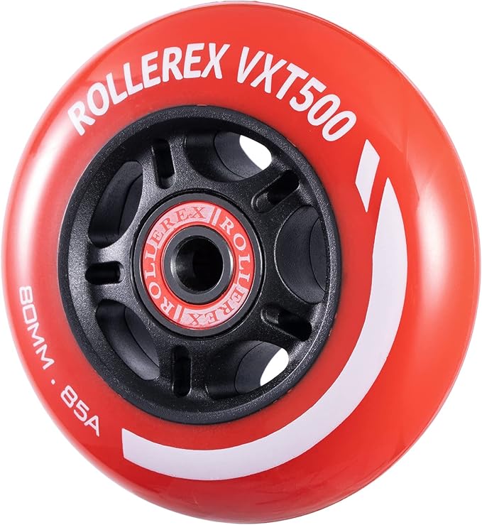 Rollerex VXT500 85A Inline Skate Wheels 8-Pack w/Bearings 72-80mm - 6 Colors