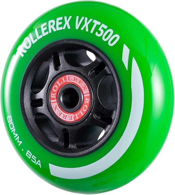 Rollerex VXT500 85A Inline Skate Wheels 8-Pack w/Bearings 72-80mm - 6 Colors