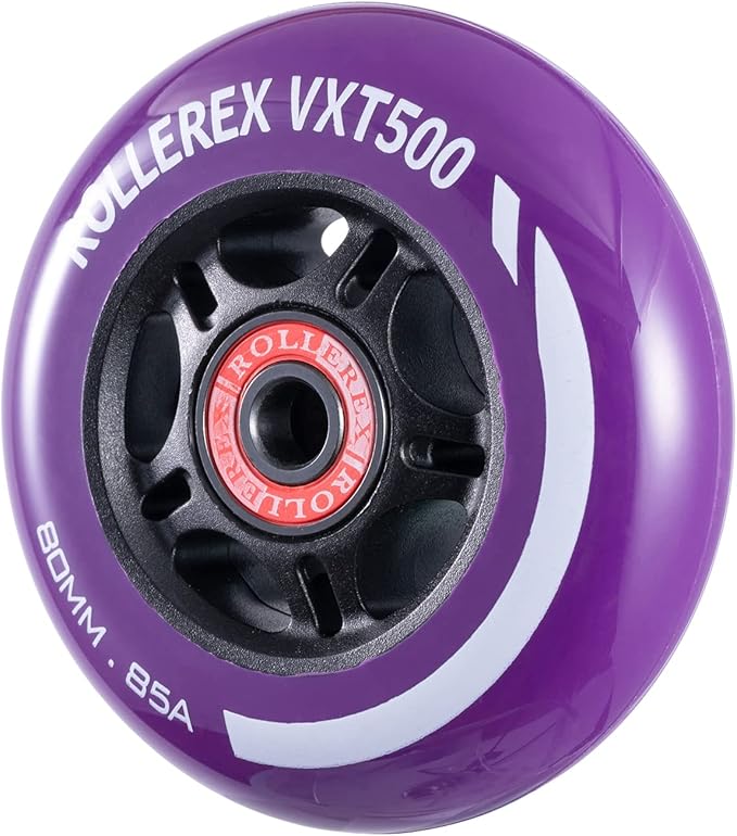 Rollerex VXT500 85A Inline Skate Wheels 8-Pack w/Bearings 72-80mm - 6 Colors