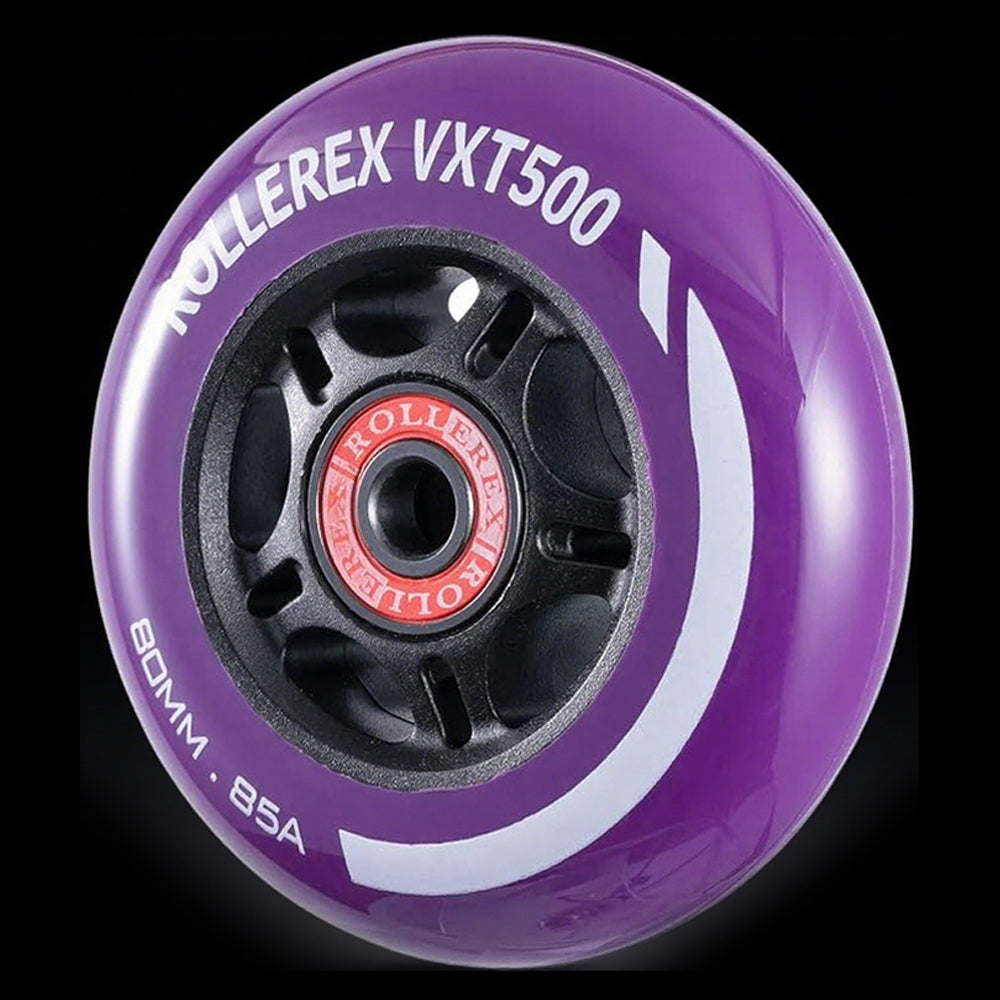 Rollerex VXT500 85A Inline Skate Wheels 8-Pack w/Bearings 72-80mm - 6 Colors