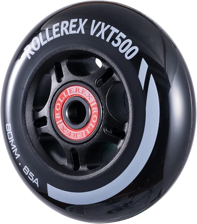 Rollerex VXT500 85A Inline Skate Wheels 8-Pack w/Bearings 72-80mm - 6 Colors
