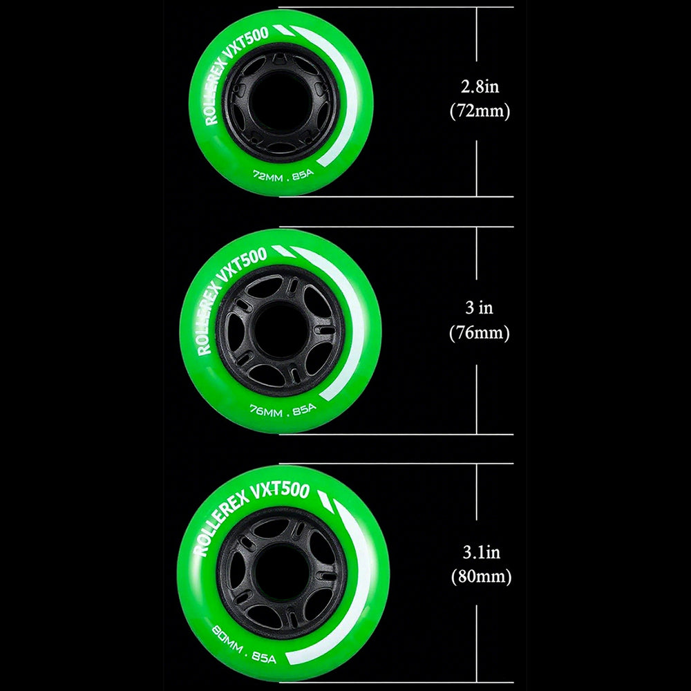 Rollerex VXT500 85A Inline Skate Wheels 8-Pack 72-80mm - 6 Colors