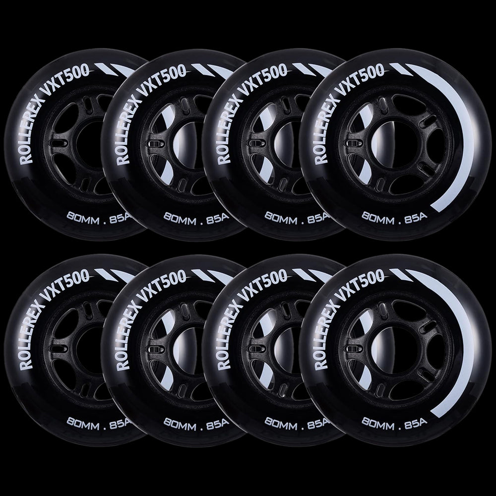 Rollerex VXT500 85A Inline Skate Wheels 8-Pack 72-80mm - 6 Colors