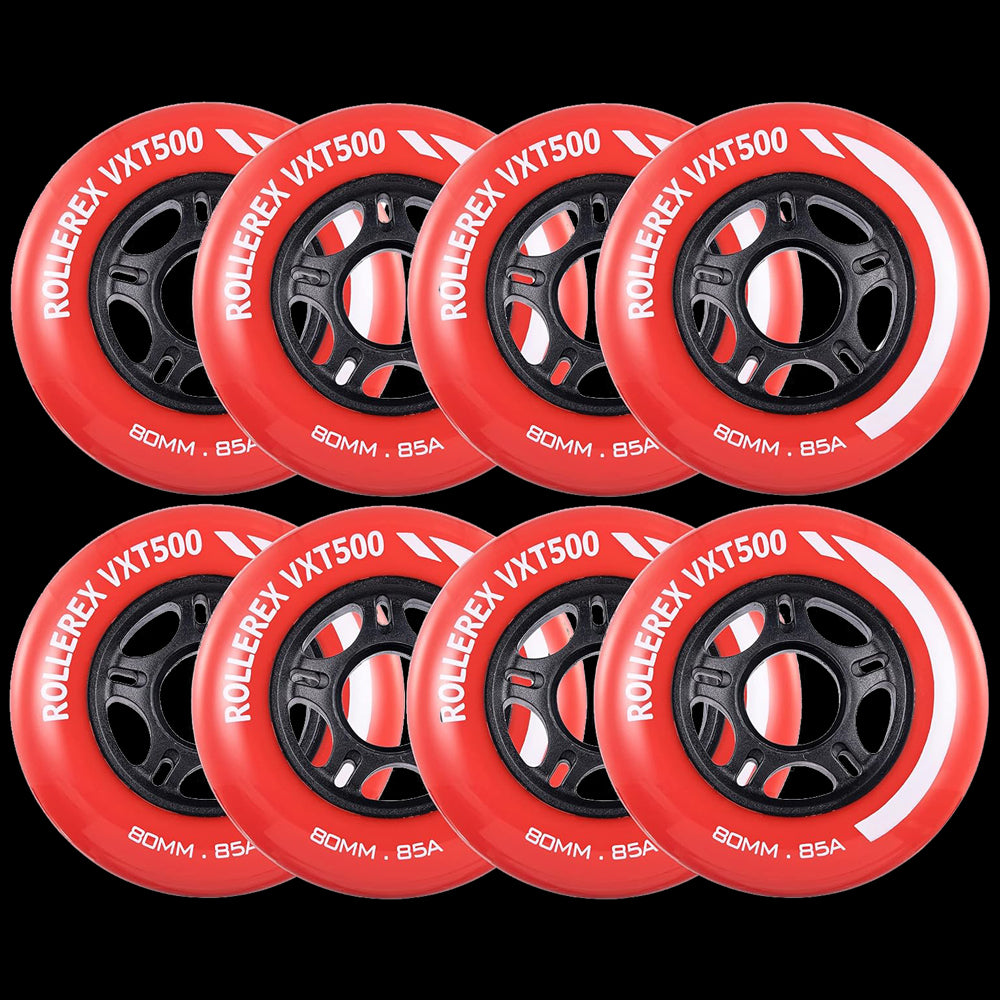 Rollerex VXT500 85A Inline Skate Wheels 8-Pack 72-80mm - 6 Colors