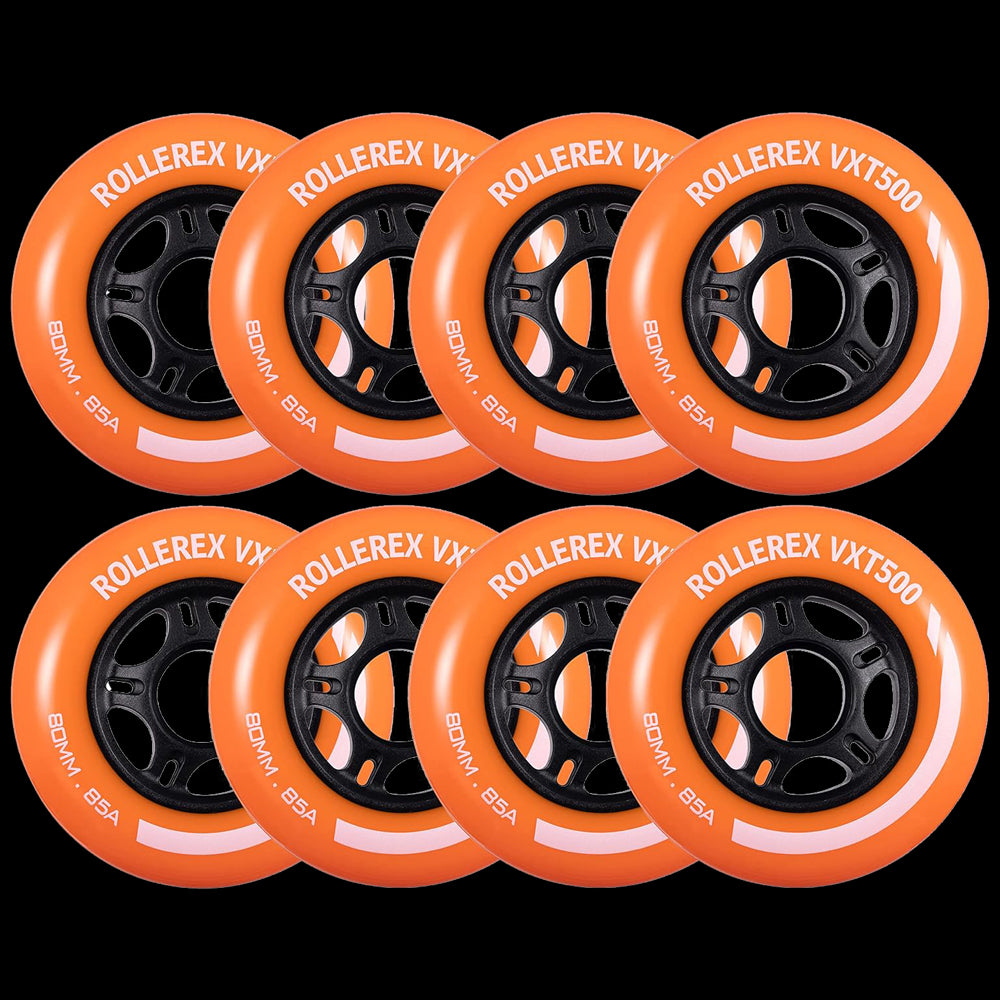 Rollerex VXT500 85A Inline Skate Wheels 8-Pack 72-80mm - 6 Colors