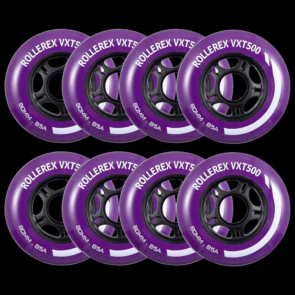 Rollerex VXT500 85A Inline Skate Wheels 8-Pack 72-80mm - 6 Colors