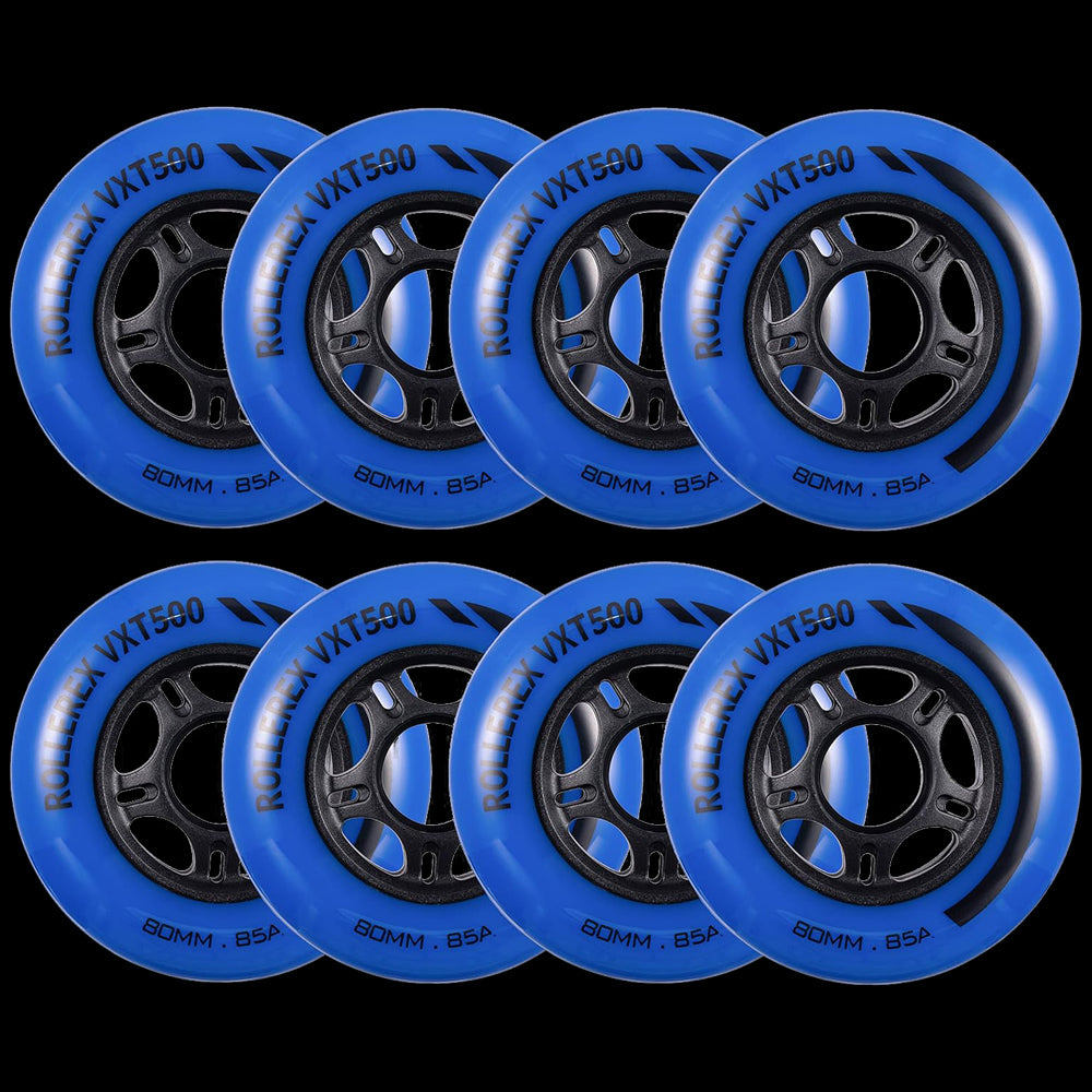 Rollerex VXT500 85A Inline Skate Wheels 8-Pack 72-80mm - 6 Colors