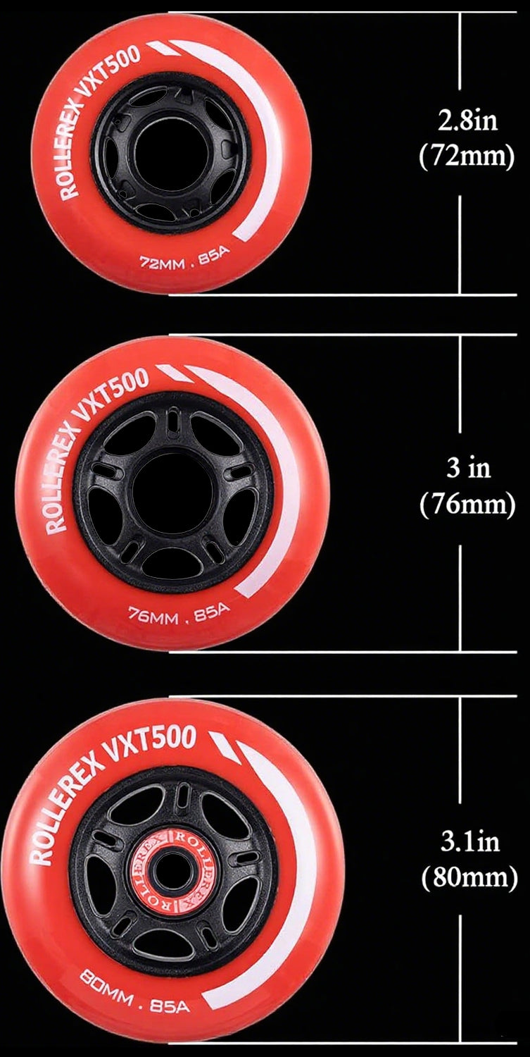 Rollerex VXT500 85A Inline Skate Wheels 2-Pack 72mm - 6 Colors