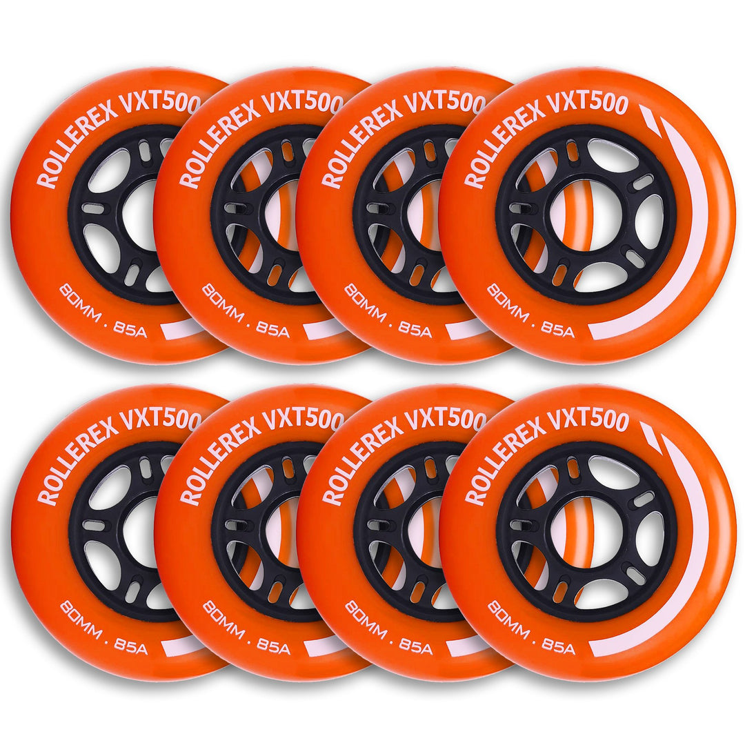 Rollerex VXT500 Inline Skate Wheels (8 Wheels w/Bearings, spacers and washers)